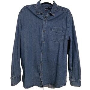 Shirt Mens Medium Blue Chambray Denim Cotton Long Sleeve Button Rodeo Cowboy